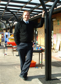 Headteacher Stephan Cook with the school's new shelter
